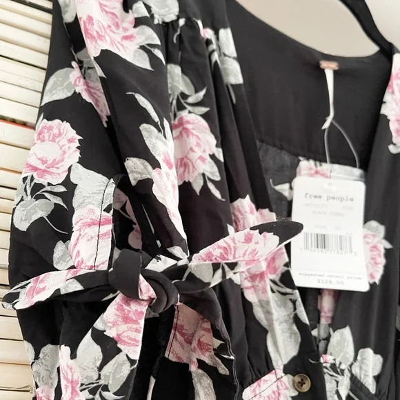FREE PEOPLE Love of My Life Midi dress black with pink green flower print NWT - Picture 9 of 13